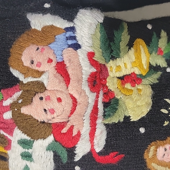 Susan Bristol Hand Embriodered Black Wool Christmas Sweater - Picture 7 of 9